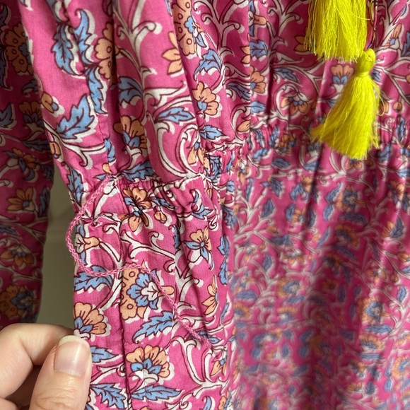 Crew Size 0 Embroidered Romper In Pink Vines Block Print Summer Tassel Floral - Picture 5 of 15